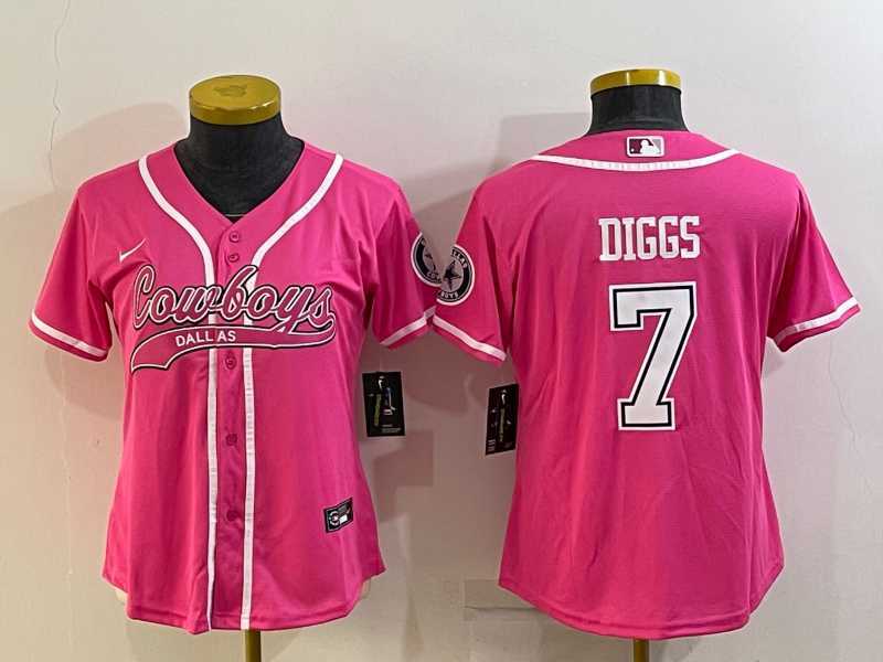 Womens Dallas Cowboys #7 Trevon Diggs Pink With Patch Cool Base Stitched Baseball Jersey